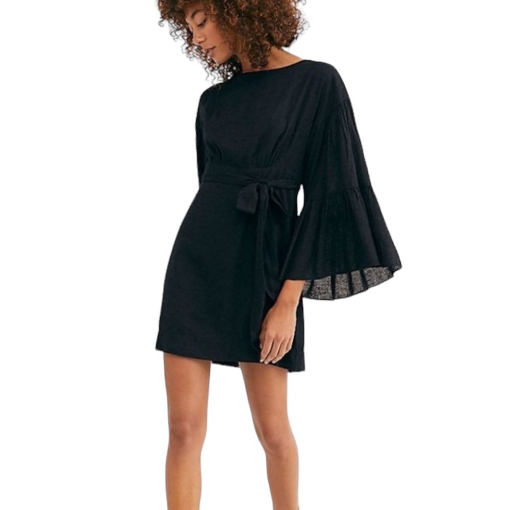 Free People The Maidia Bell Sleeve Open Back Mini Dress